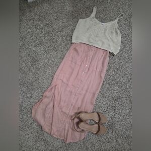 NWT Cynthia Rowley Pink Button-Front Linen Midi Skirt